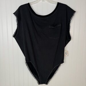 Free People Road Trip Bodysuit Women's Size L Washed Black Cotton NWT Intimately
